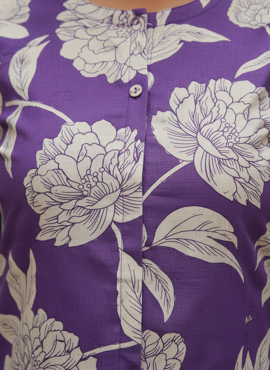 Ahana Cotton Co-ord Set – Plum Purple Floral