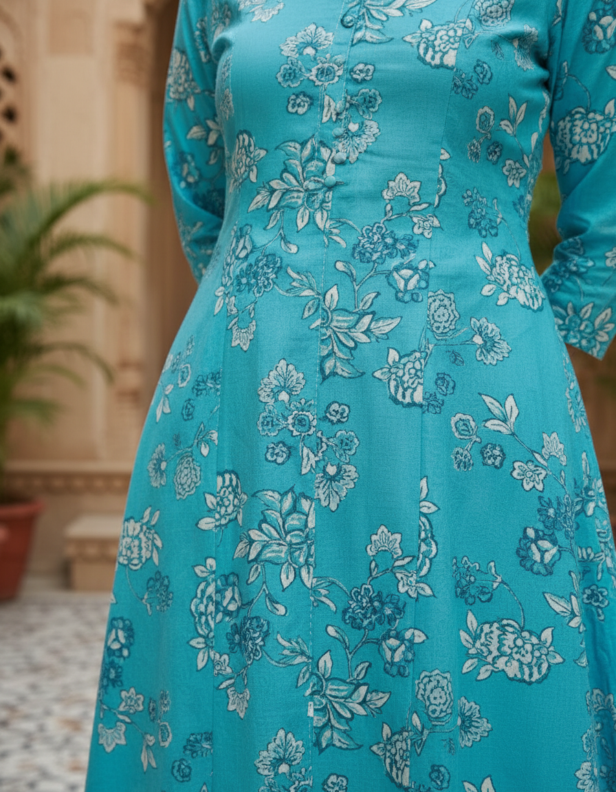 Ahana Cotton Co-ord Set – Teal Floral
