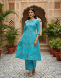 Ahana Cotton Co-ord Set – Teal Floral