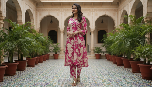 Ahana Cotton Co-ord Set – Rani Pink Floral