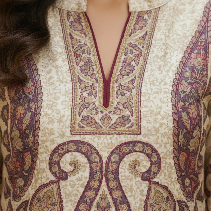 Ivory Wine Paisley Satin Silk Co-Ord Set