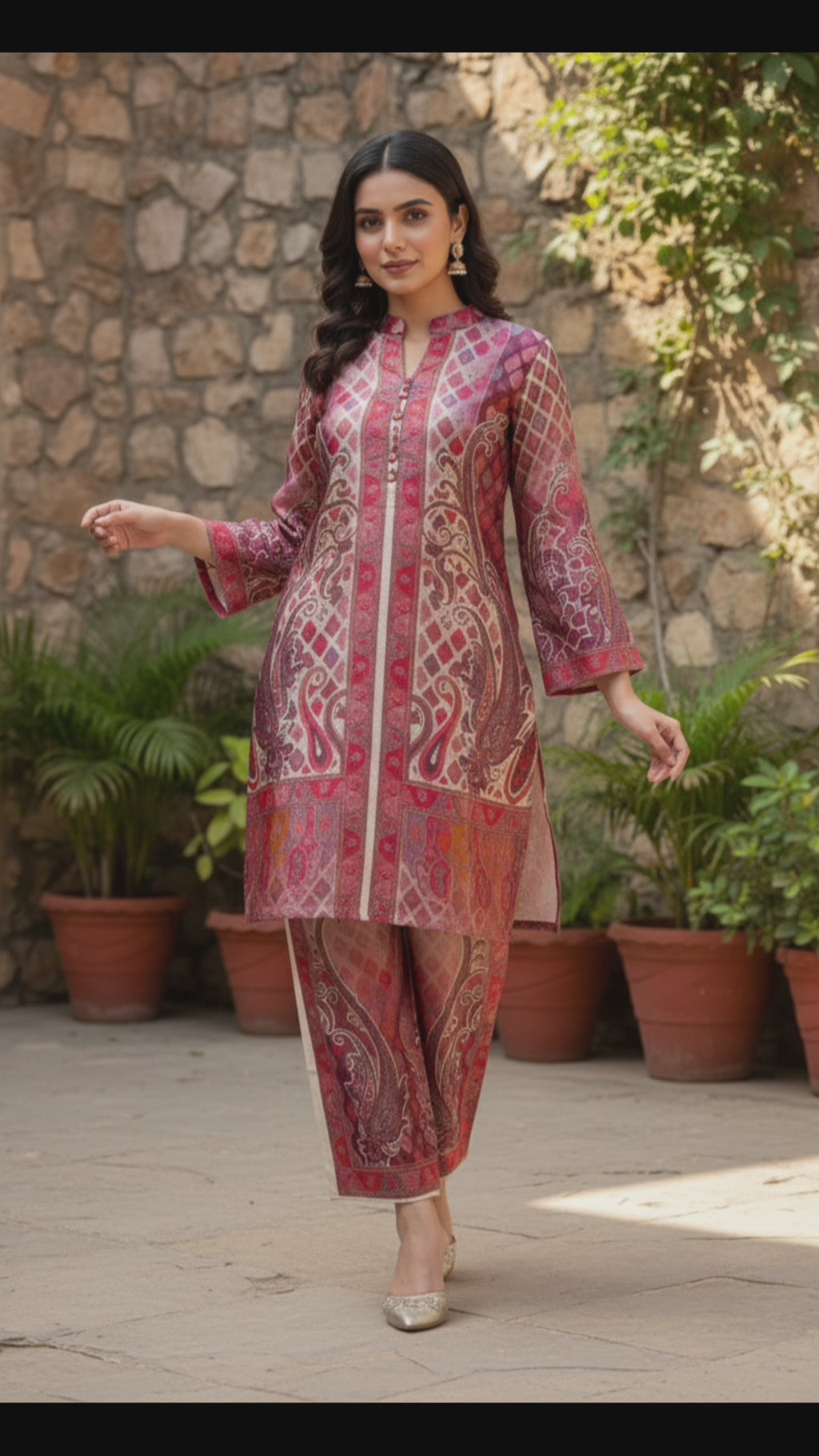 Wine Burgundy Paisley Satin Silk Co-Ord Set